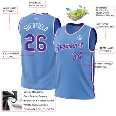 Custom Light Blue Purple-White Authentic Throwback Basketball Jersey