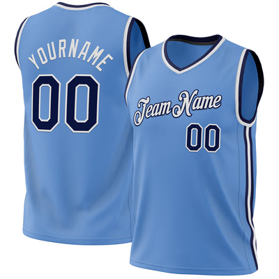 Custom Light Blue Navy-White Authentic Throwback Basketball Jersey