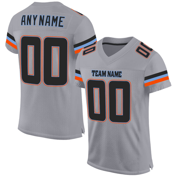 Custom Light Gray Black-Powder Blue Authentic Football Jersey Youth Size:S