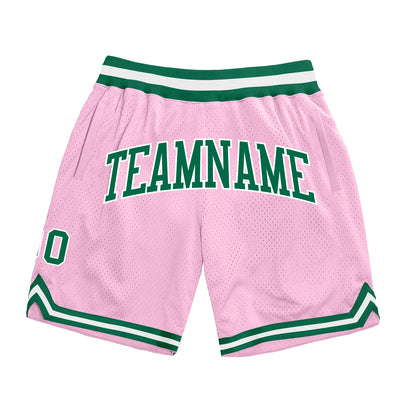 Custom Light Pink Kelly Green-White Authentic Throwback Basketball Shorts