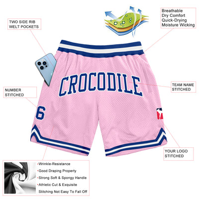 Custom Light Pink Royal-White Authentic Throwback Basketball Shorts