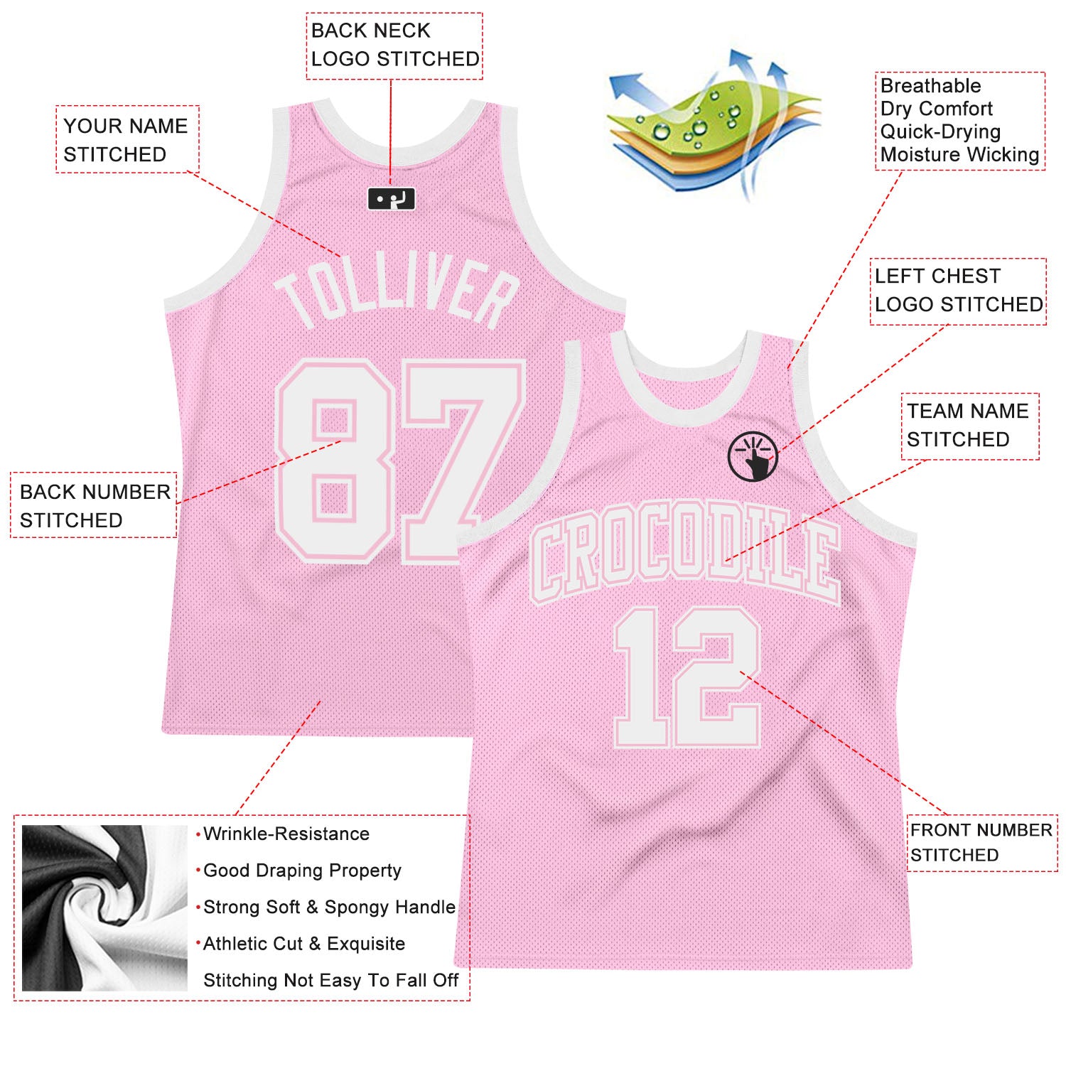 Custom Pink White Authentic Throwback Basketball Jersey - Best Custom