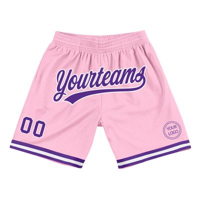 Custom Light Pink Purple-White Authentic Throwback Basketball Shorts