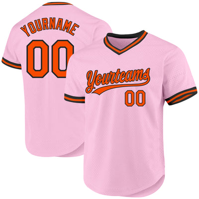 Custom Light Pink Orange-Black Authentic Throwback Baseball Jersey