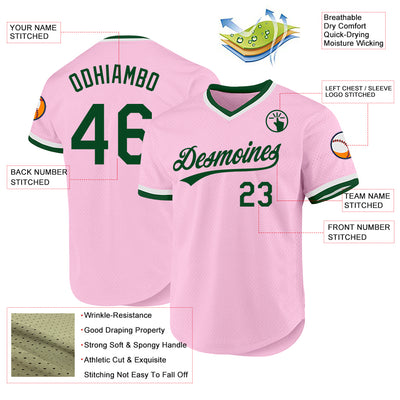 Custom Light Pink Green-White Authentic Throwback Baseball Jersey