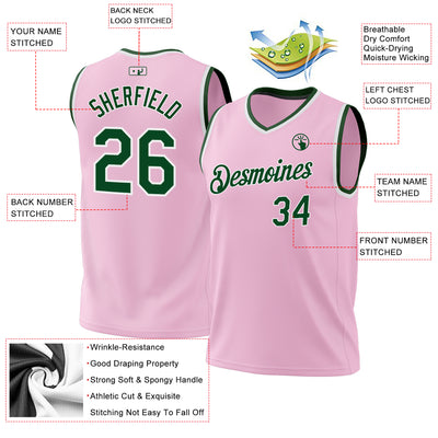 Custom Light Pink Green-White Authentic Throwback Basketball Jersey