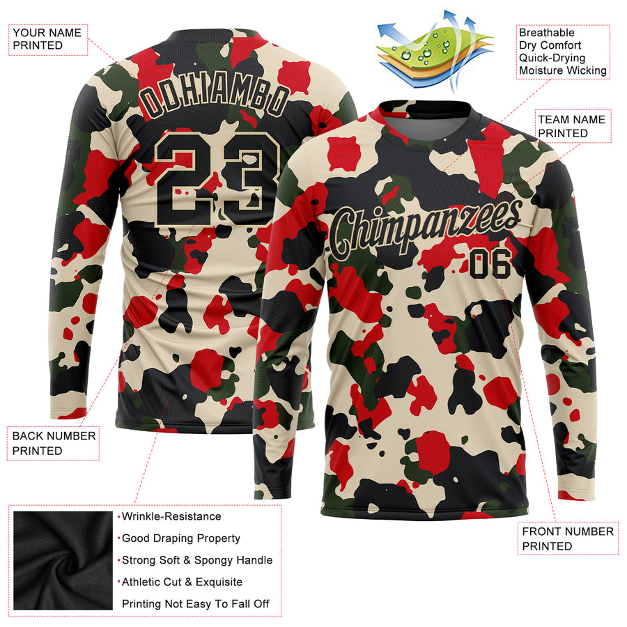 Custom Camo Black-Cream Salute To Service Long Sleeve Performance T-Shirt