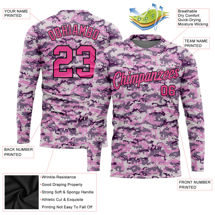 Custom Camo Pink-Black Salute To Service Long Sleeve Performance T-Shirt