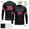 Custom Black Pink-Kelly Green Long Sleeve Performance T-Shirt