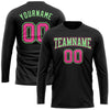 Custom Black Pink-Pea Green Long Sleeve Performance T-Shirt