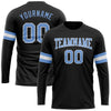 Custom Black Light Blue-White Long Sleeve Performance T-Shirt