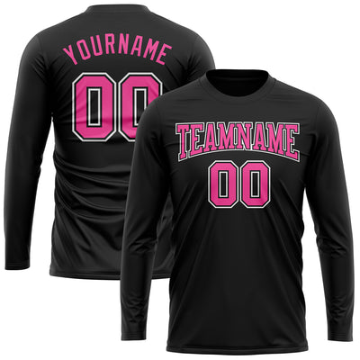 Custom Black Pink-White Long Sleeve Performance T-Shirt