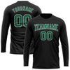 Custom Black Kelly Green-White Long Sleeve Performance T-Shirt