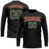 Custom Black Kelly Green Red-White Long Sleeve Performance T-Shirt