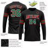 Custom Black Kelly Green Red-White Long Sleeve Performance T-Shirt