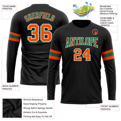 Custom Black Orange Kelly Green-White Long Sleeve Performance T-Shirt