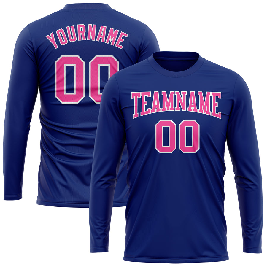 Custom Royal Pink-White Long Sleeve Performance T-Shirt