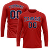 Custom Red Navy-White Long Sleeve Performance T-Shirt