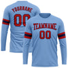 Custom Light Blue Red-Navy Long Sleeve Performance T-Shirt