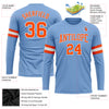 Custom Light Blue Orange-White Long Sleeve Performance T-Shirt