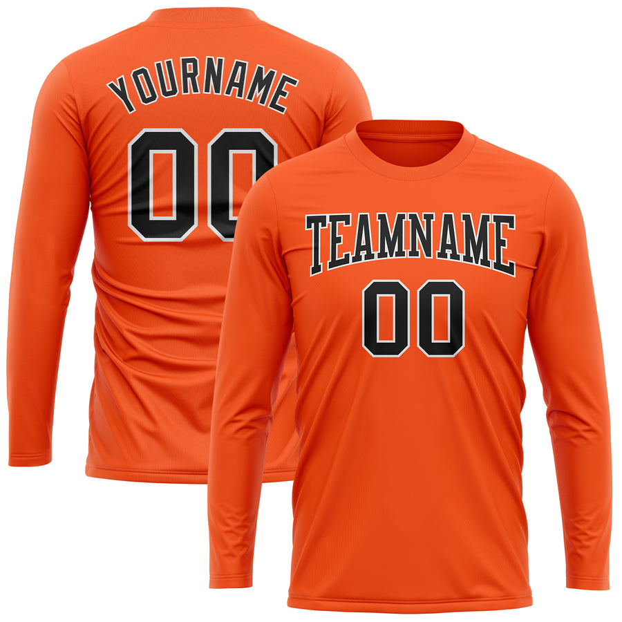 Custom Orange Black-White Long Sleeve Performance T-Shirt