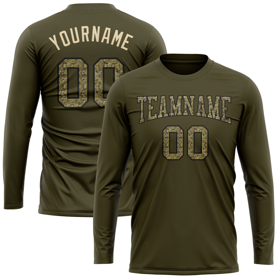 Custom Olive Camo-Black Long Sleeve Performance Salute To Service T-Shirt