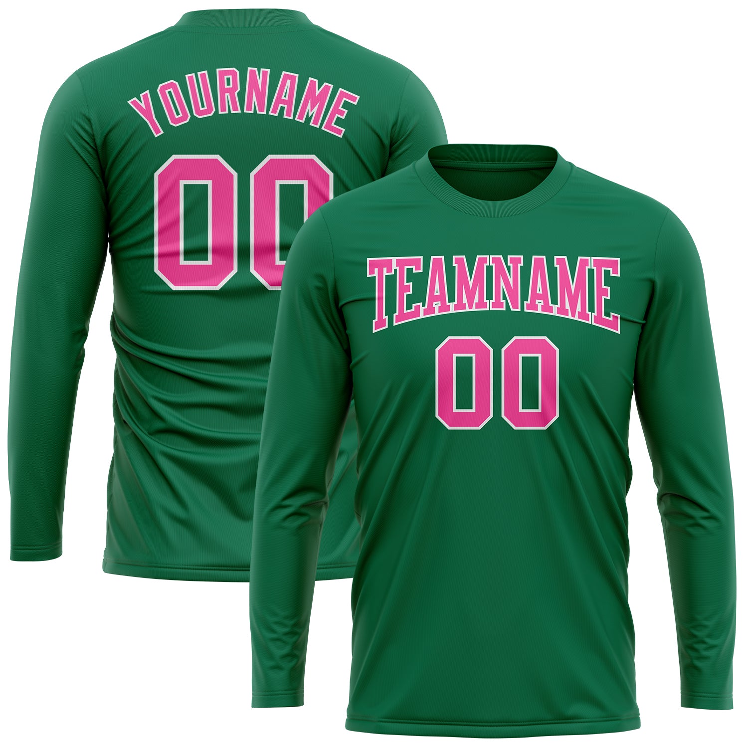 Custom Kelly Green Pink-White Long Sleeve Performance Salute To Service T-Shirt