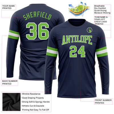 Custom Navy Neon Green-White Long Sleeve Performance Salute To Service T-Shirt