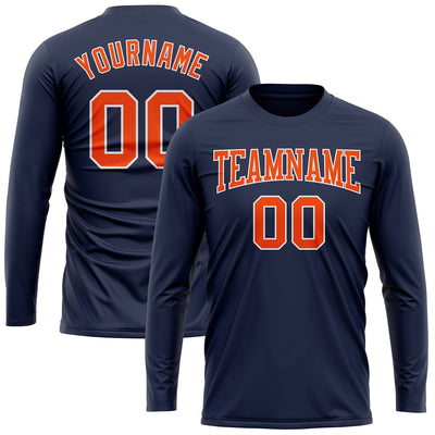 Custom Navy Orange-White Long Sleeve Performance Salute To Service T-Shirt