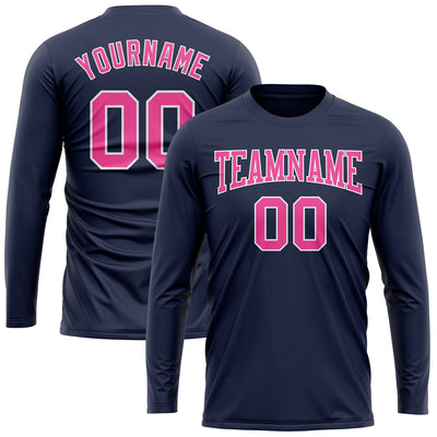 Custom Navy Pink-White Long Sleeve Performance Salute To Service T-Shirt