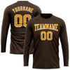 Custom Brown Gold-White Long Sleeve Performance T-Shirt