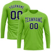 Custom Neon Green Navy-White Long Sleeve Performance T-Shirt