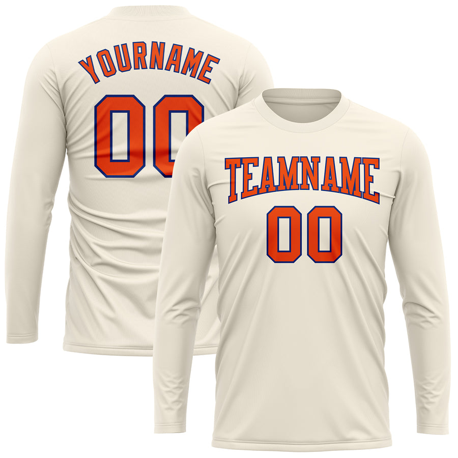 Custom Cream Orange-Royal Long Sleeve Performance T-Shirt