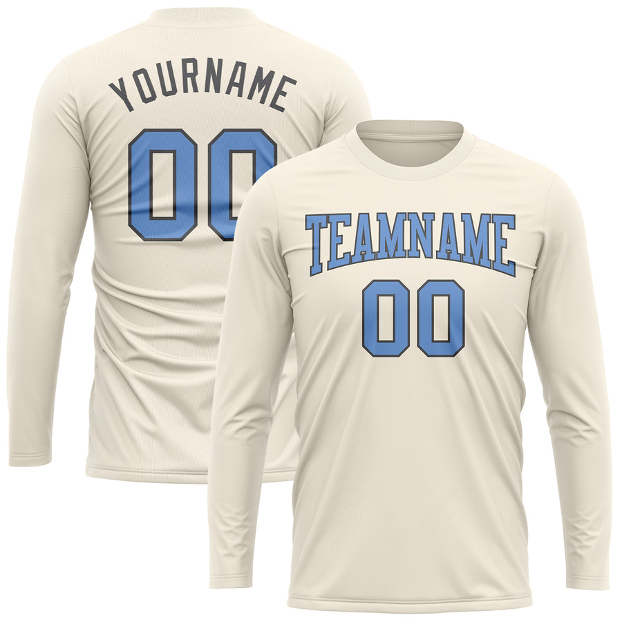 Custom Cream Light Blue-Steel Gray Long Sleeve Performance T-Shirt