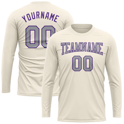 Custom Cream Gray-Purple Long Sleeve Performance T-Shirt