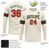 Custom Cream Red-Kelly Green Long Sleeve Performance T-Shirt