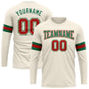 Custom Cream Red-Kelly Green Long Sleeve Performance T-Shirt