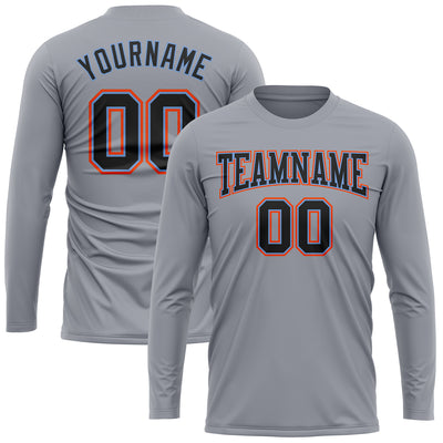 Custom Gray Black Powder Blue-Orange Long Sleeve Performance T-Shirt