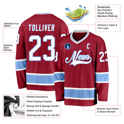 Custom Maroon White-Light Blue Hockey Jersey