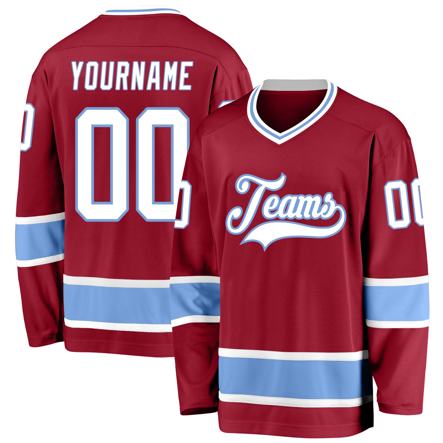 Custom Hockey Jersey Maroon White-Light Blue