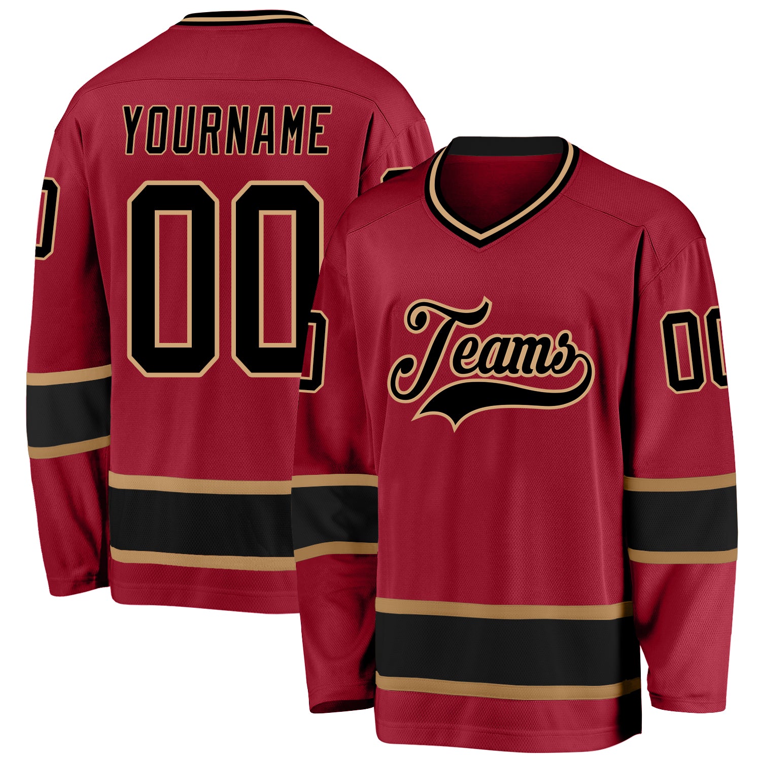 Custom Maroon Hockey Jersey Black-Old Gold - FansIdea