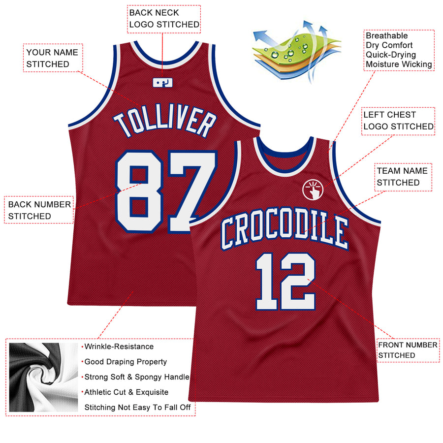 Custom Maroon White-Royal Authentic Throwback Basketball Jersey