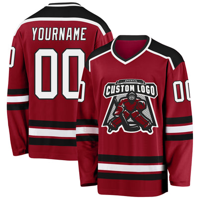 Custom Maroon White-Black Hockey Jersey