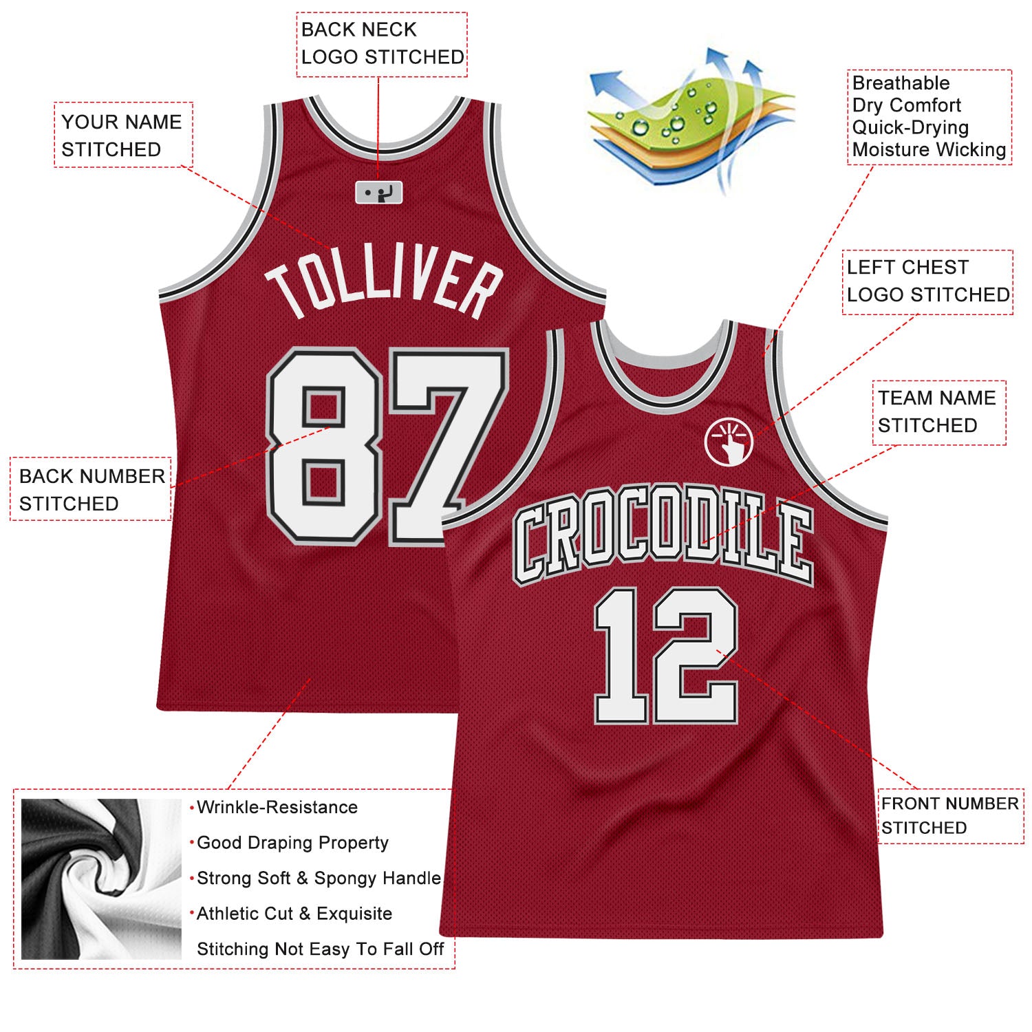 Custom Maroon White Black-Gray Authentic Throwback Basketball Jersey