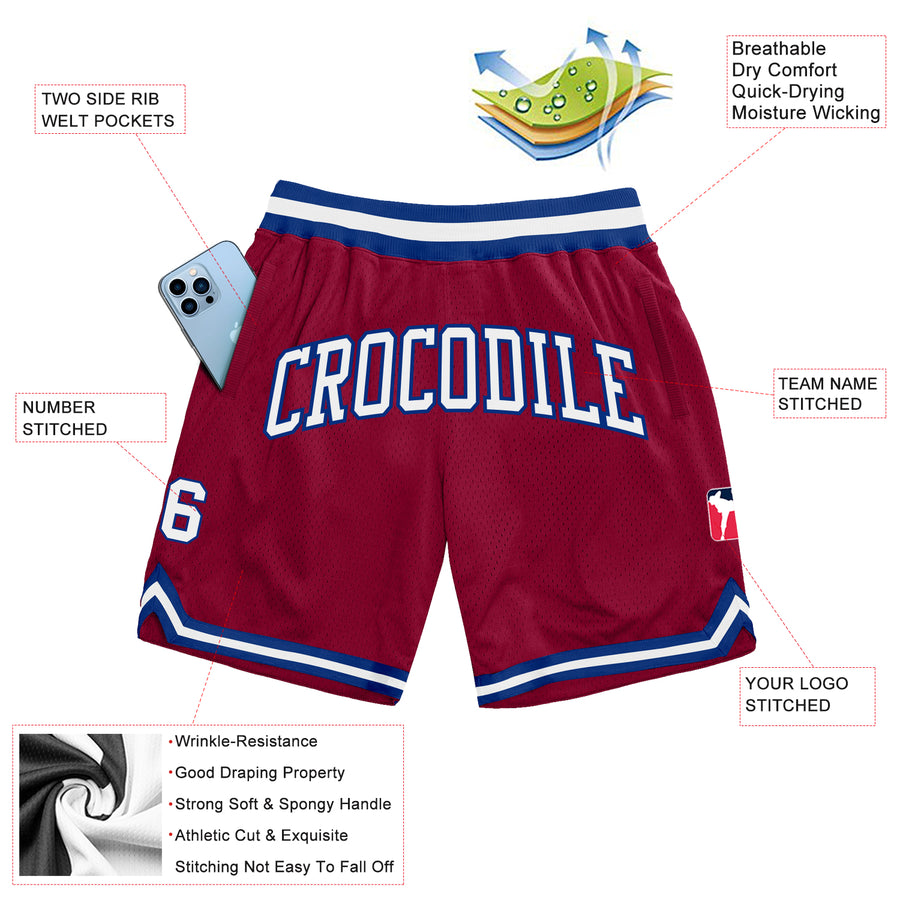 Custom Maroon White-Royal Authentic Throwback Basketball Shorts