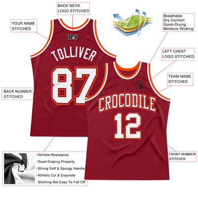 Custom Maroon White-Orange Authentic Throwback Basketball Jersey