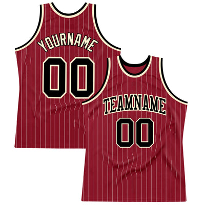 Custom Maroon White Pinstripe Black-Cream Authentic Basketball Jersey