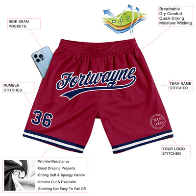 Custom Maroon Navy-White Authentic Throwback Basketball Shorts