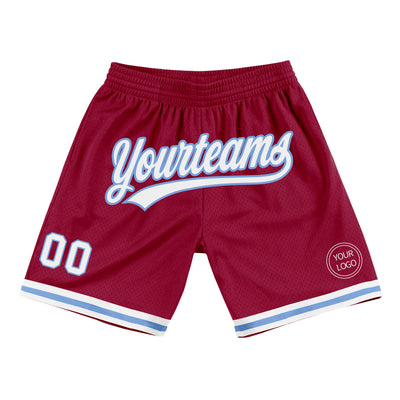 Custom Maroon White-Light Blue Authentic Throwback Basketball Shorts