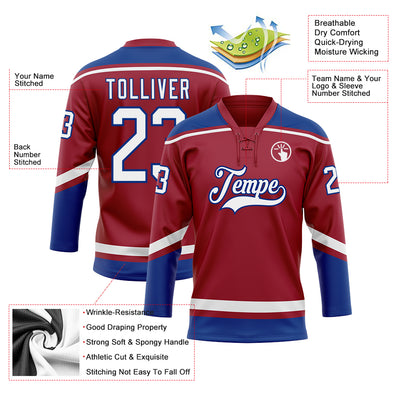 Custom White Hockey Jersey Maroon - FansIdea